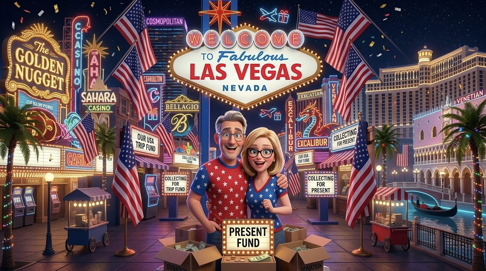 Jola i Jurek na tle neonów Las Vegas — zbiórka na amerykański road trip